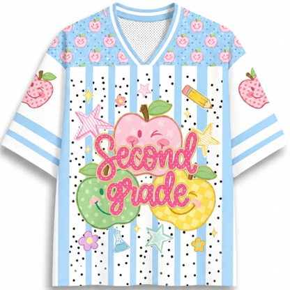 ChaoticClub Preppy Back to School Smiley Apple Mesh Jersey