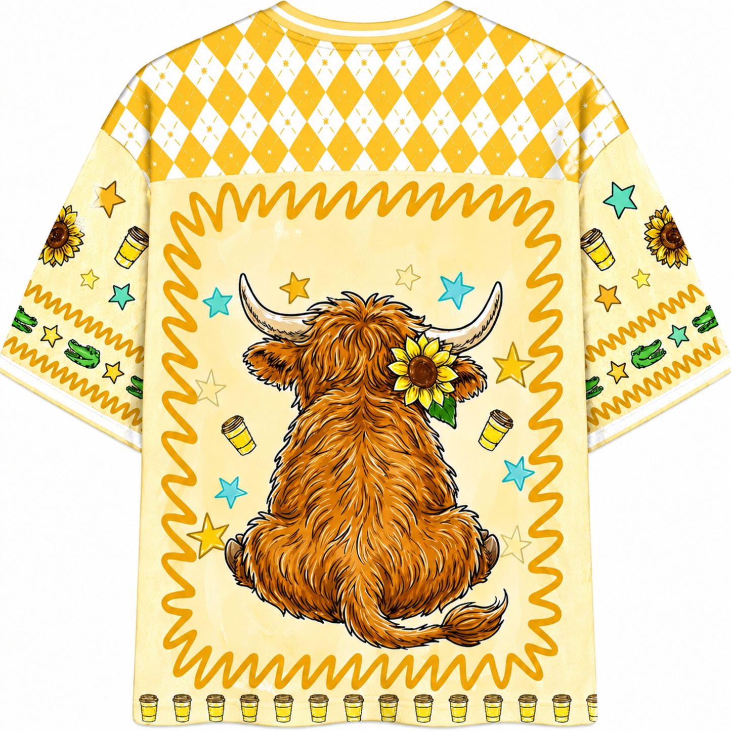 ChaoticcClub Not Today Heifer Highland Cow Mesh Jersey - Lifestyle On Model