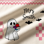 Chaotic Club Pink Bookish Ghost Vintage Halloween Teacher Cardigan