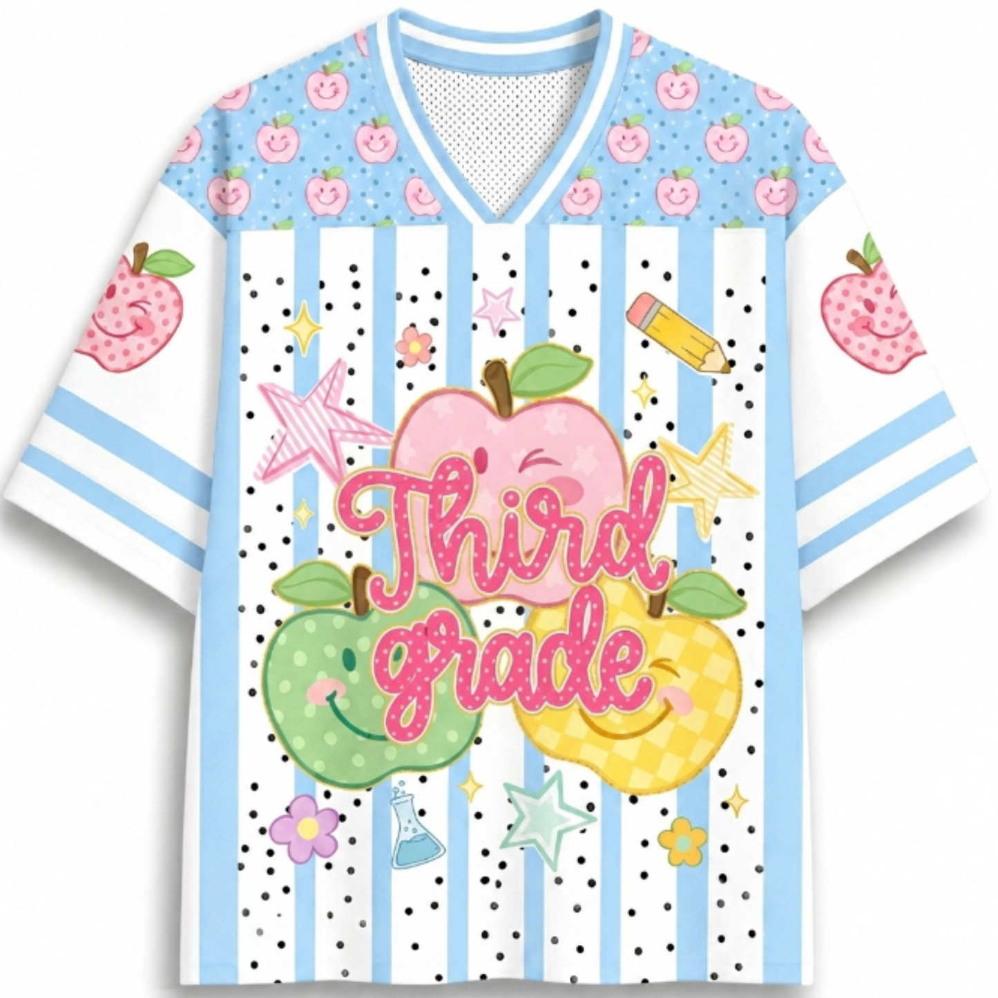 ChaoticClub Preppy Back to School Smiley Apple Mesh Jersey