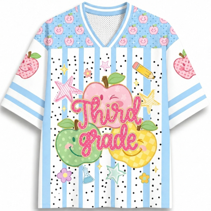 ChaoticClub Preppy Back to School Smiley Apple Mesh Jersey