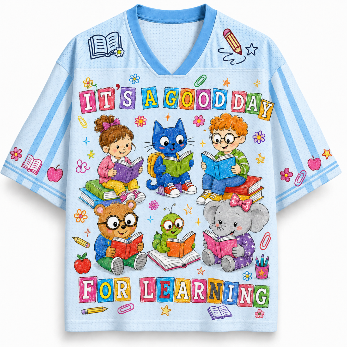 ChaoticClub Children's Book Characters It's A Good Day Learning Mesh Jersey