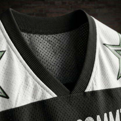 ChaoticClub Off To Commit Tomfoolery Raccoon Mesh Jersey, vintage streetwear athletic jersey featuring a wizard raccoon and "In Chaos We Trust" graphic on breathable black and green mesh fabric