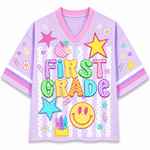 ChaoticClub Striped Neon Back To School Smiley Mesh Jersey