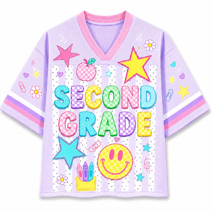 ChaoticClub Striped Neon Back To School Smiley Mesh Jersey