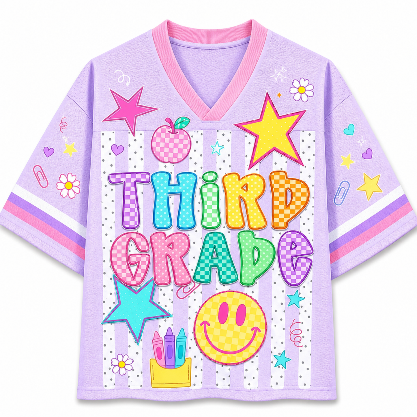 ChaoticClub Striped Neon Back To School Smiley Mesh Jersey