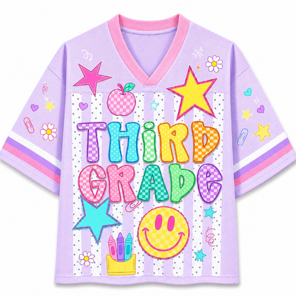 ChaoticClub Striped Neon Back To School Smiley Mesh Jersey