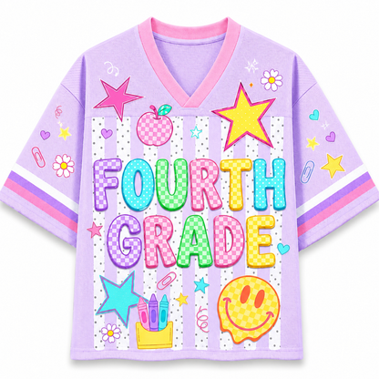 ChaoticClub Striped Neon Back To School Smiley Mesh Jersey