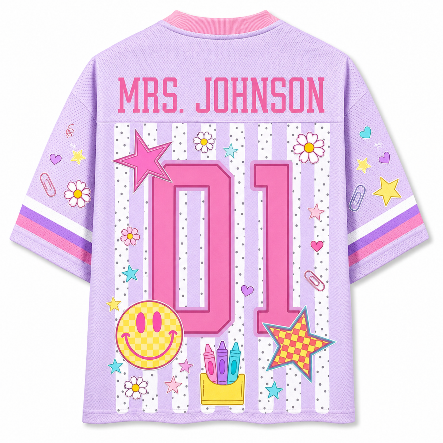 ChaoticClub Striped Neon Back To School Smiley Mesh Jersey