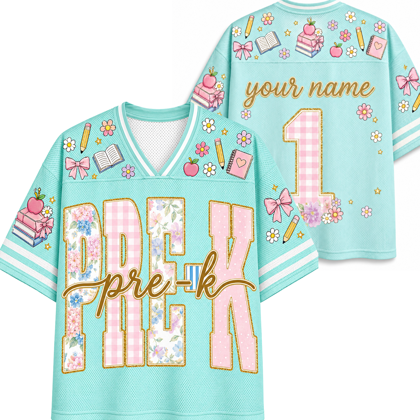 ChaoticClub Retro Striped Floral School Coquette Teacher Mesh Jersey