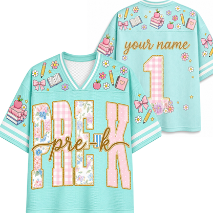 ChaoticClub Retro Striped Floral School Coquette Teacher Mesh Jersey