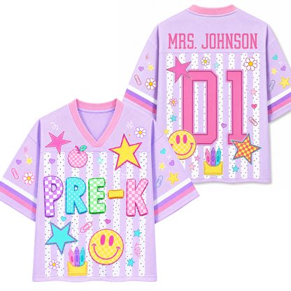 ChaoticClub Striped Neon Back To School Smiley Mesh Jersey