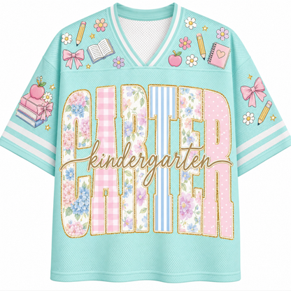 ChaoticClub Retro Striped Floral School Coquette Teacher Mesh Jersey