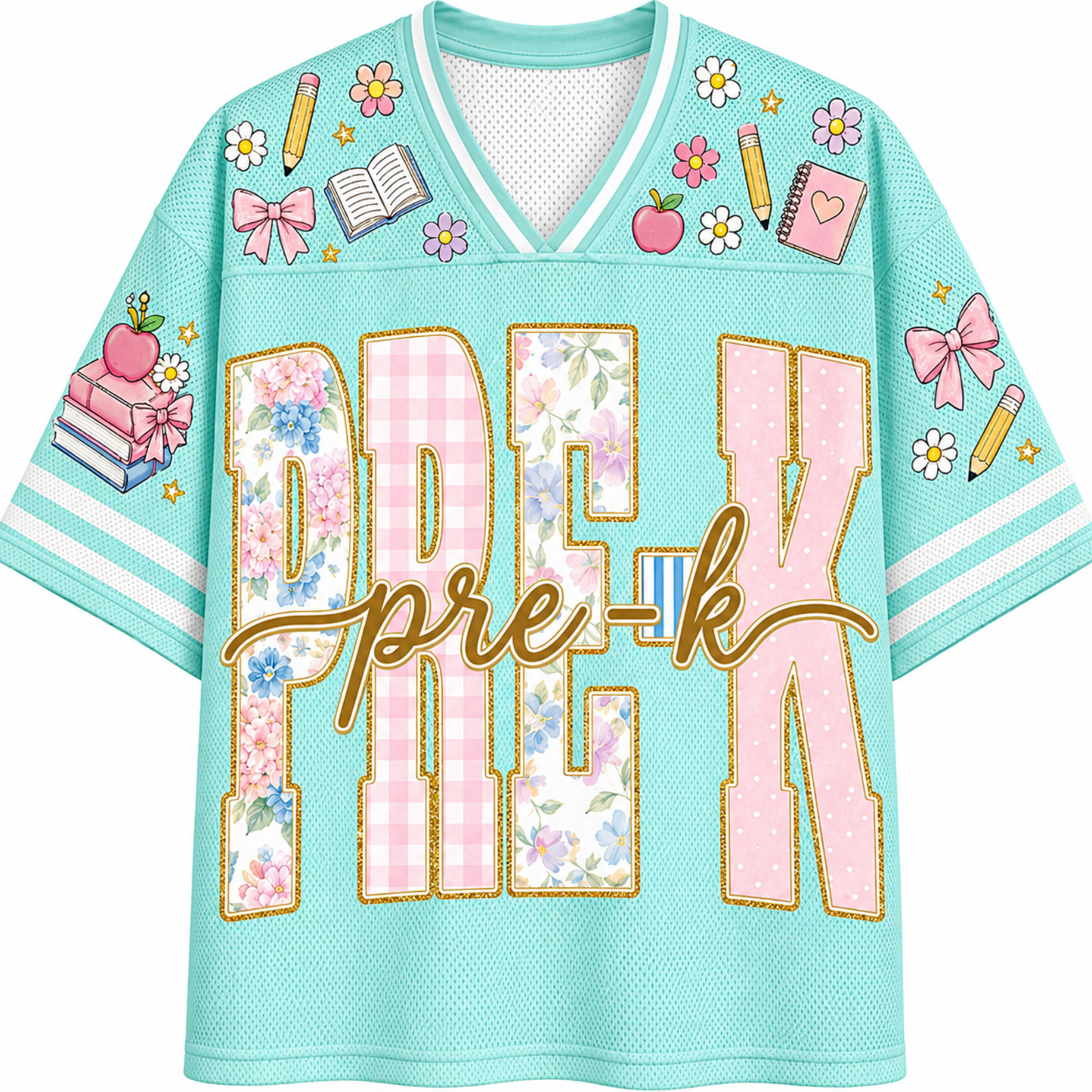 ChaoticClub Retro Striped Floral School Coquette Teacher Mesh Jersey