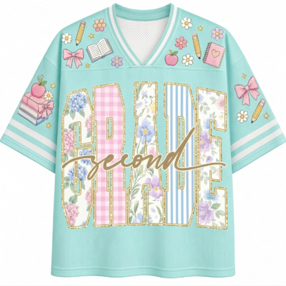 ChaoticClub Retro Striped Floral School Coquette Teacher Mesh Jersey