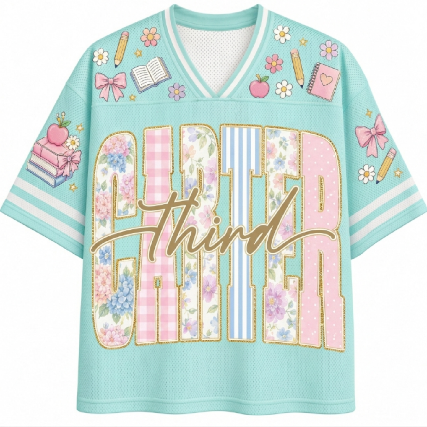 ChaoticClub Retro Striped Floral School Coquette Teacher Mesh Jersey