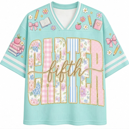 ChaoticClub Retro Striped Floral School Coquette Teacher Mesh Jersey