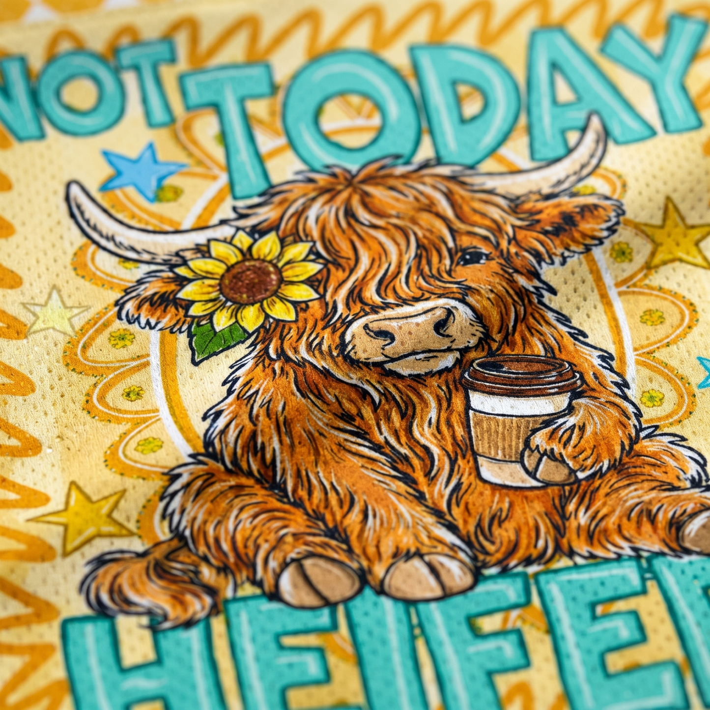ChaoticcClub Not Today Heifer Highland Cow Mesh Jersey - Breathable Mesh Fabric Detail