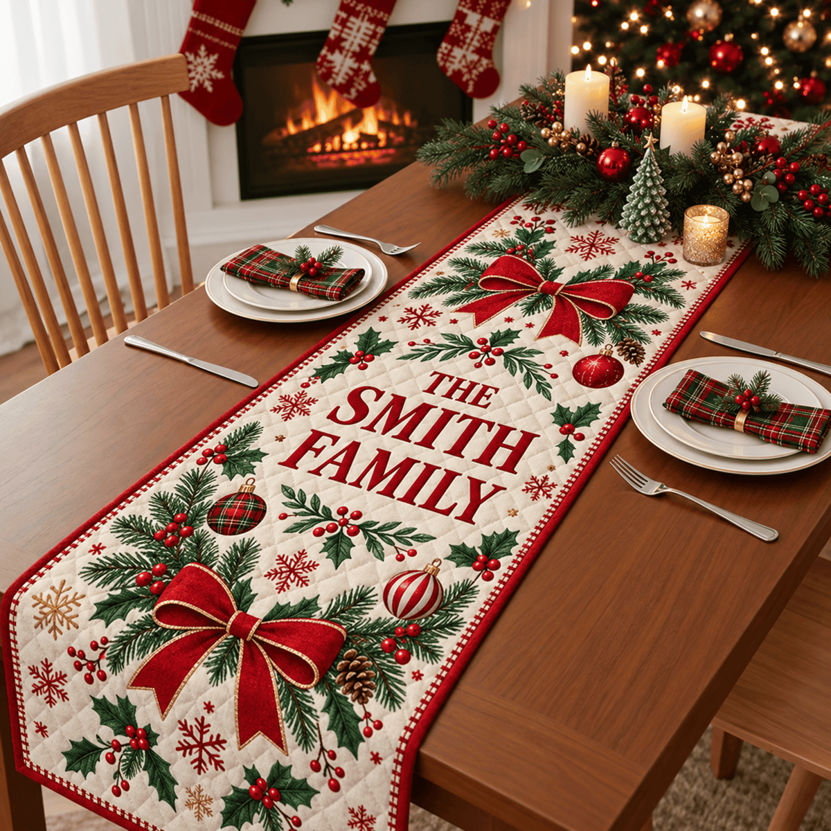 Chaotic Club Custom Family Name Christmas Quilt Table Runner
