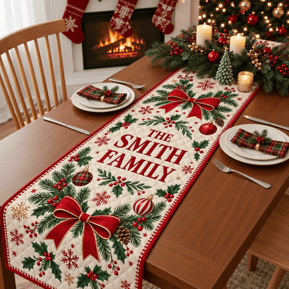 Chaotic Club Custom Family Name Christmas Quilt Table Runner