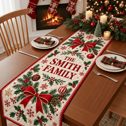 Chaotic Club Custom Family Name Christmas Quilt Table Runner