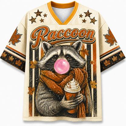 ChaoticClub Hello Fall Raccoon Blowing Bubble Mesh Jersey