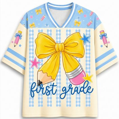 ChaoticClub Coquette Back To School Pencil Bow Mesh Jersey