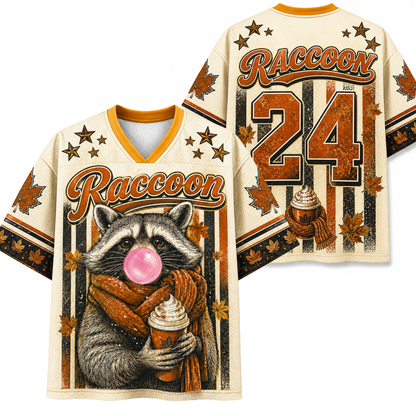 ChaoticClub Hello Fall Raccoon Blowing Bubble Mesh Jersey