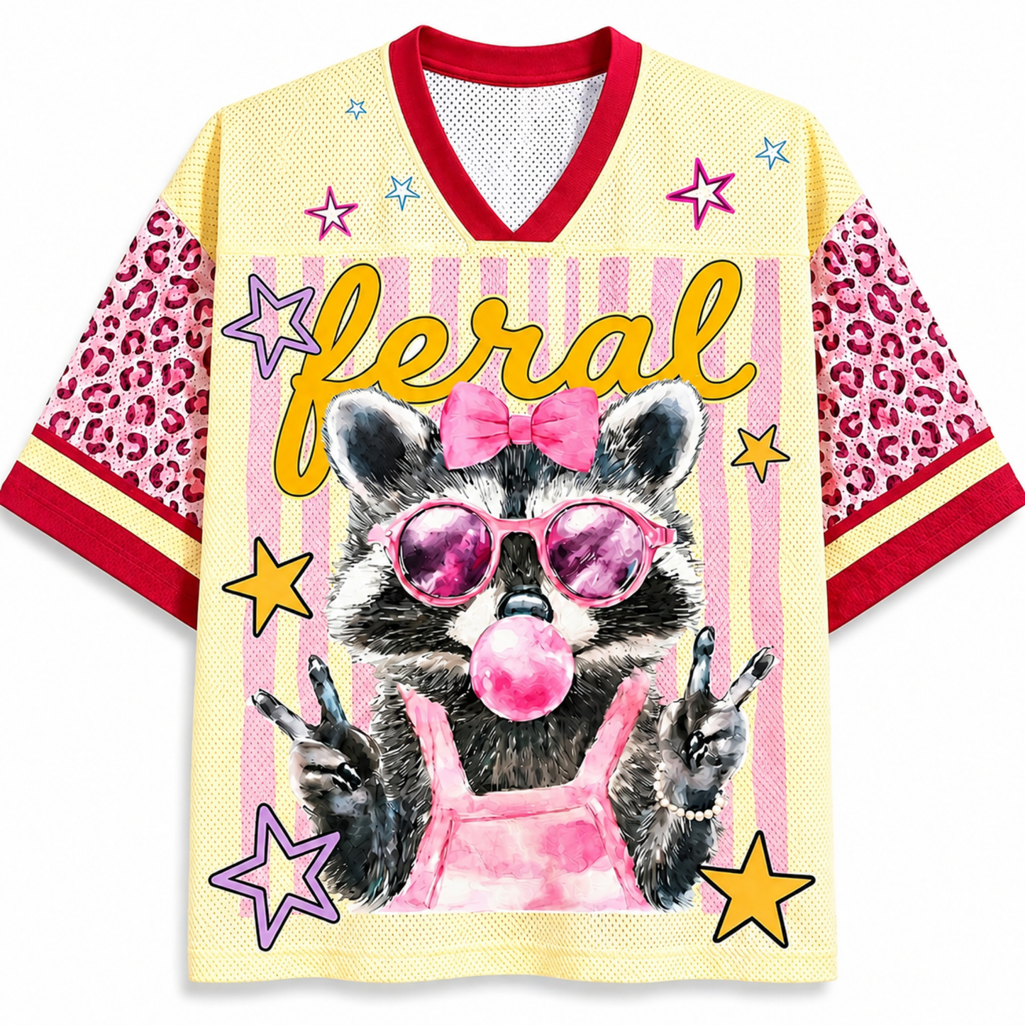 ChaoticClub Peace Sign Pink Raccoon Bubble Mesh Jersey