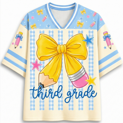 ChaoticClub Coquette Back To School Pencil Bow Mesh Jersey