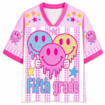 ChaoticClub Smiley Face Striped Back To School Pink Gingham Mesh Jersey