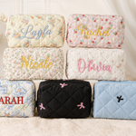 Personalized Embroidered Custom Makeup Bag Floral Bow