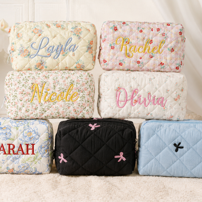 Personalized Embroidered Custom Makeup Bag Floral Bow