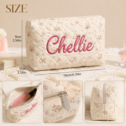 Personalized Embroidered Custom Makeup Bag Floral Bow