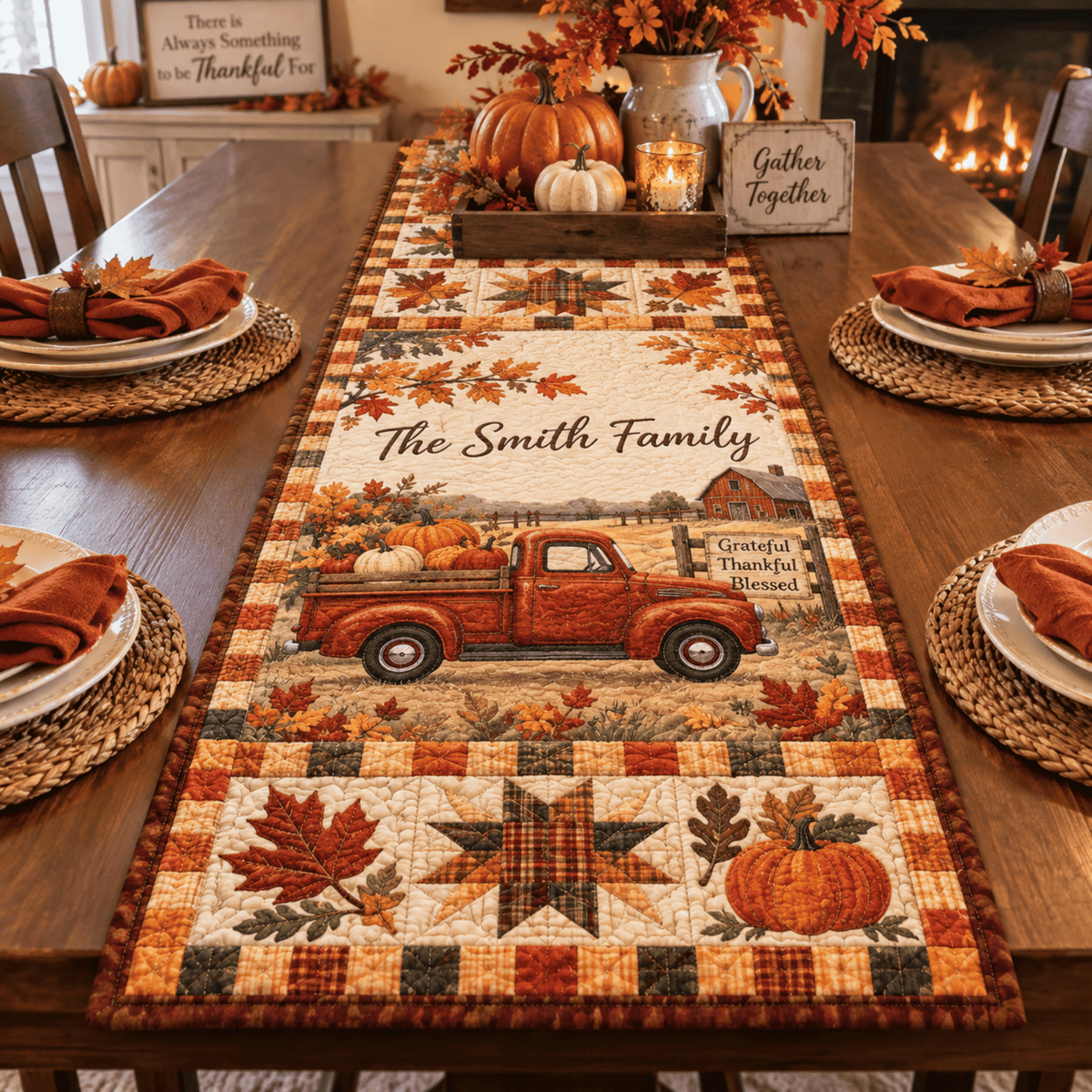 Chaotic Club Personalized Thanksgiving Quilt Table Runner