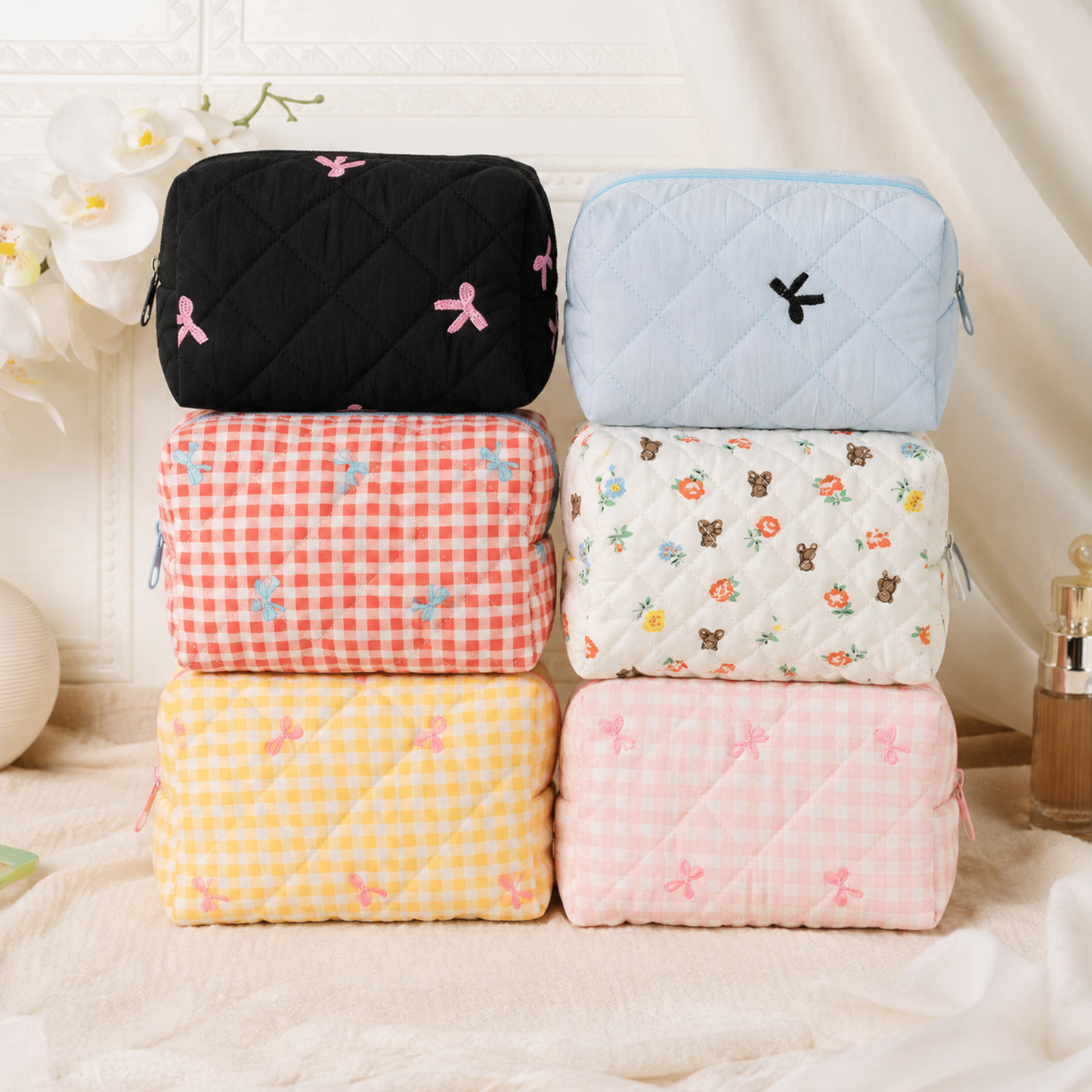 Personalized Embroidered Custom Makeup Bag Floral Bow