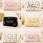 Personalized Embroidered Custom Makeup Bag Floral Bow
