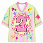 Children's shirt with '2nd grade' design on a light green background