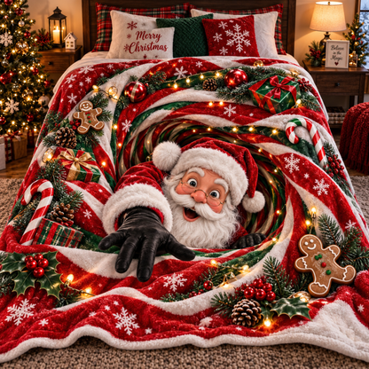 Chaotic Club Reaching Santa Claus 3D Optical Illusion Fleece Blanket