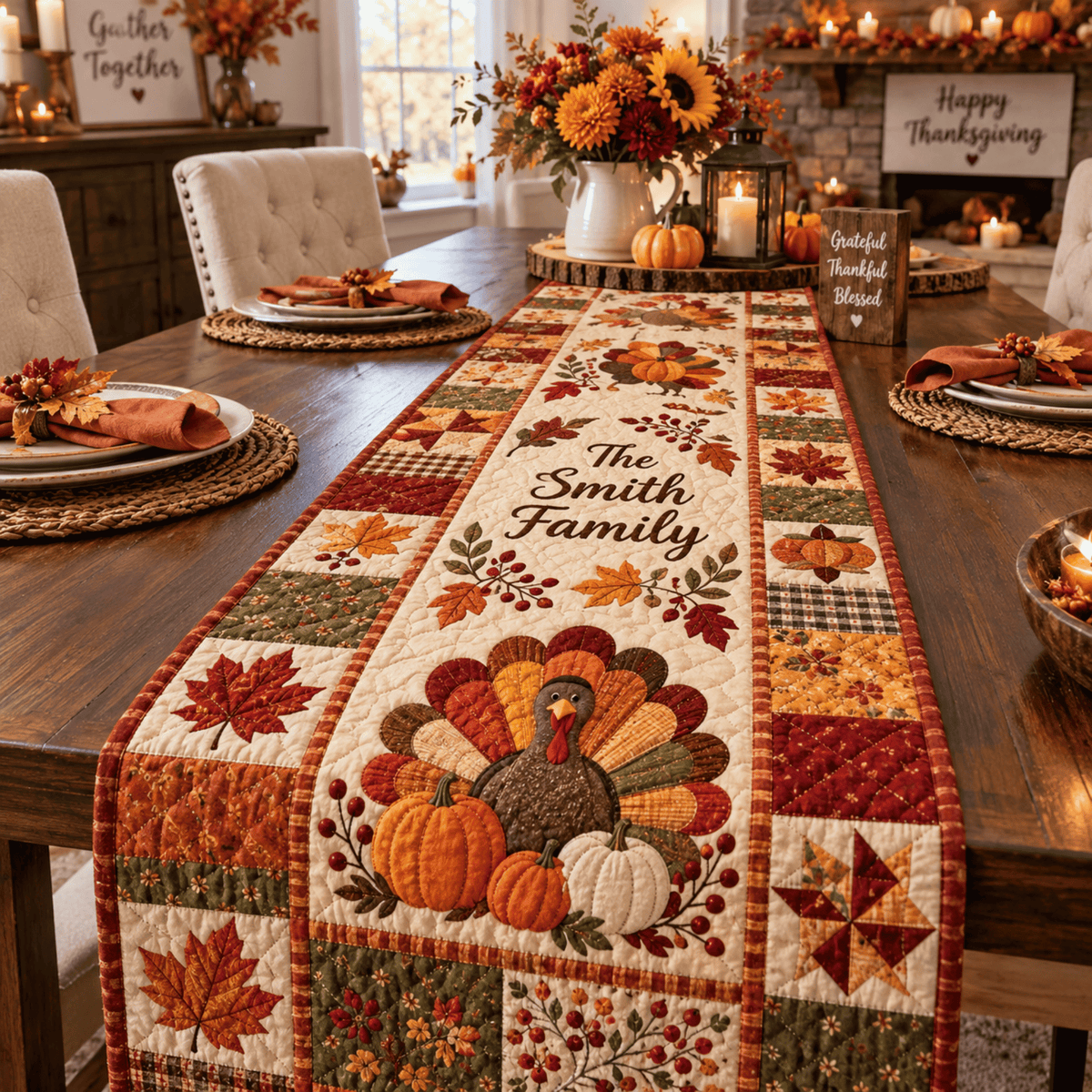 Chaotic Club Personalized Thanksgiving Quilt Table Runner