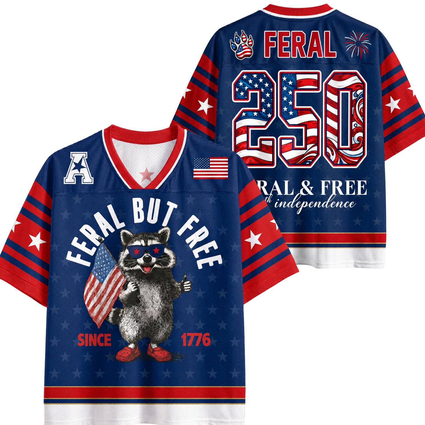 ChaoticClub Feral But Free Raccoon 1776 Jersey Mesh