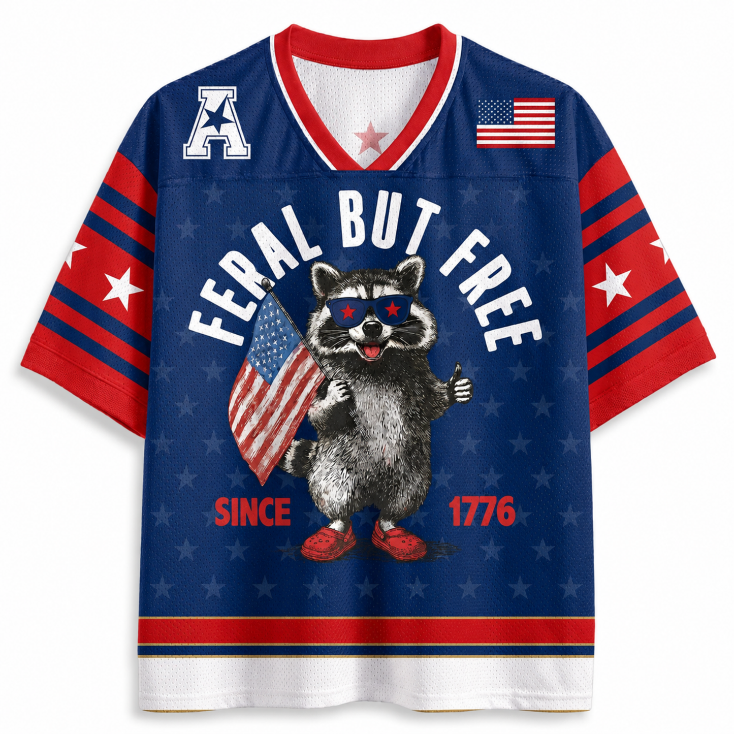 ChaoticClub Feral But Free Raccoon 1776 Jersey Mesh