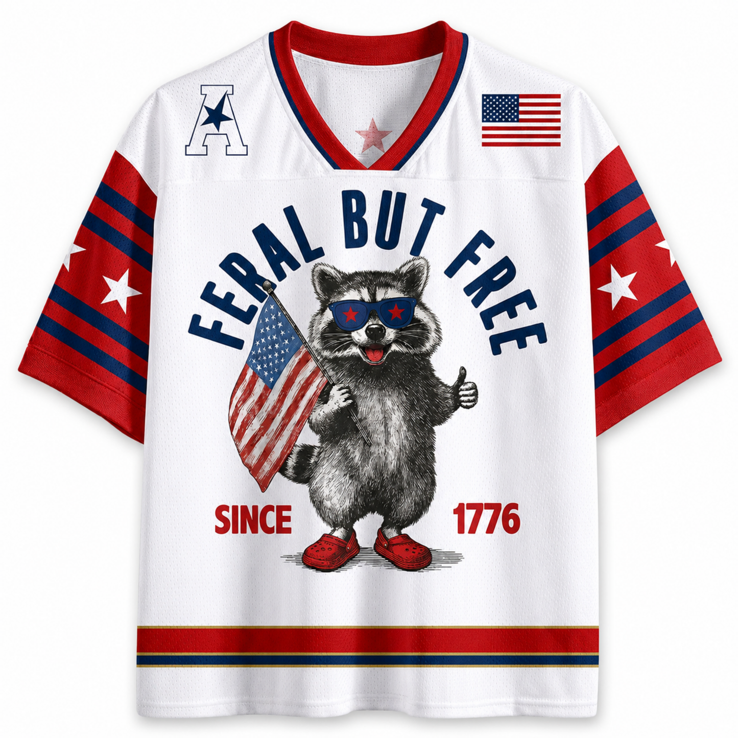 ChaoticClub Feral But Free Raccoon 1776 Jersey Mesh