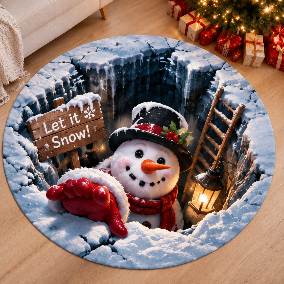 Chaotic Club Reaching Santa 3D Illusion Round Rug