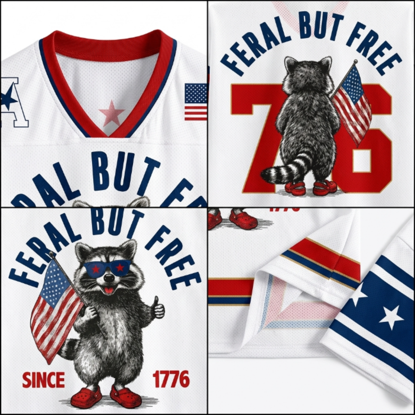 ChaoticClub Feral But Free Raccoon 1776 Jersey Mesh