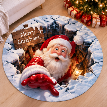 Chaotic Club Reaching Santa 3D Illusion Round Rug