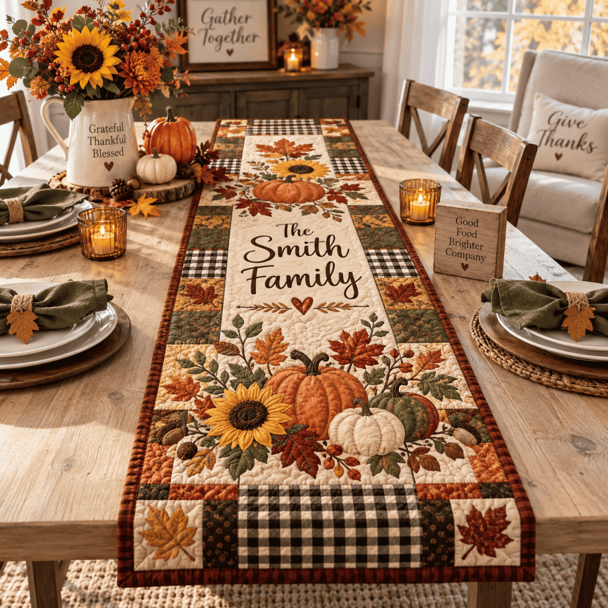 Chaotic Club Personalized Thanksgiving Quilt Table Runner