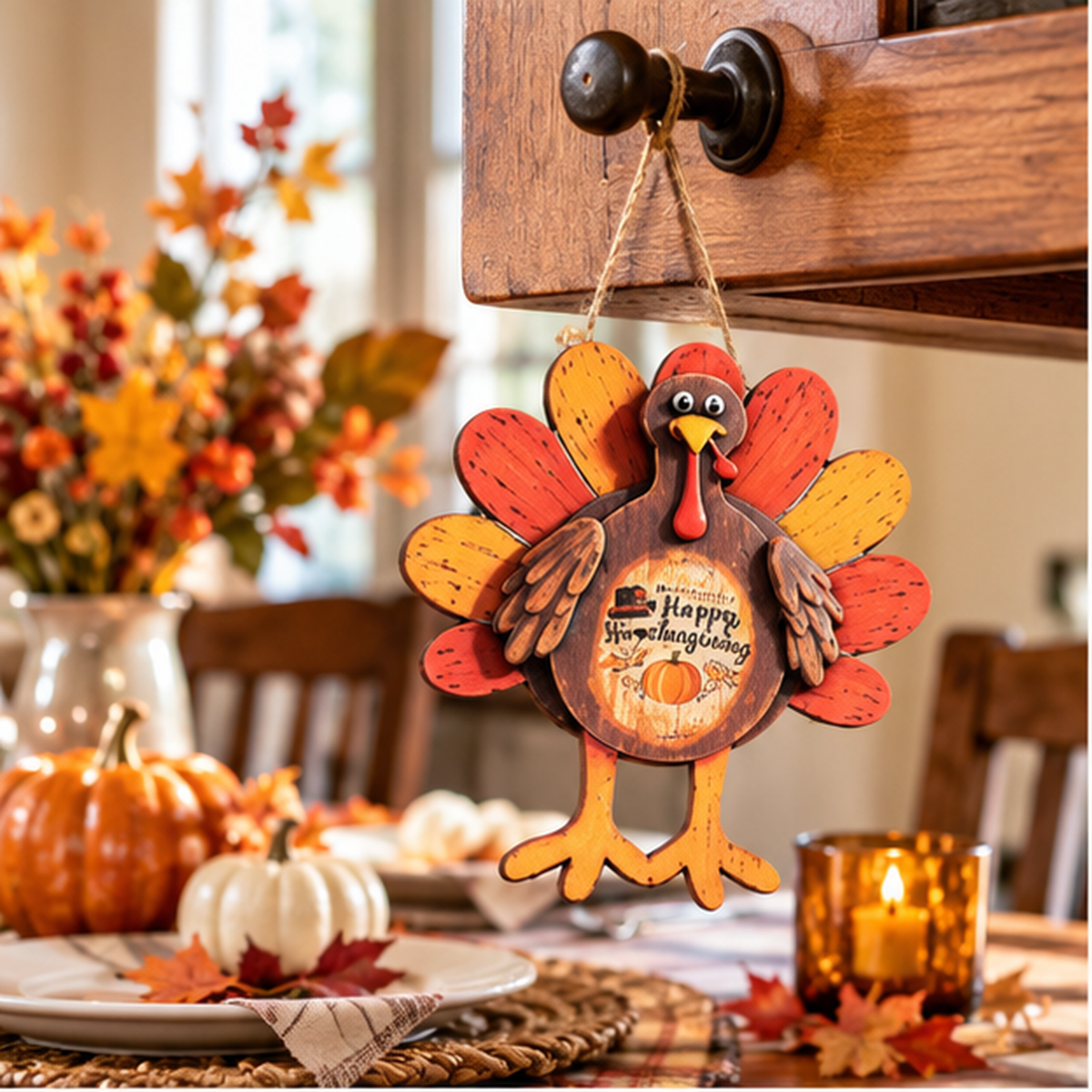 Chaotic Club Wooden Turkey Thanksgiving Door Hanger