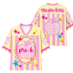 ChaoticClub Preppy Teacher Apple Pink Gingham Stripes Mesh Jersey