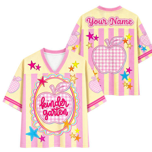 ChaoticClub Preppy Teacher Apple Pink Gingham Stripes Mesh Jersey
